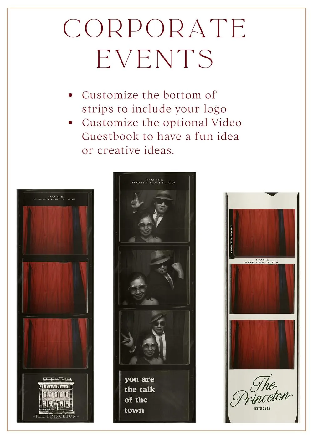 Custom branded photo booth prints with company logos and event branding